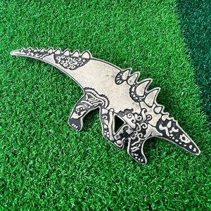 Vintage 90s Primitive Dinosaur Silver Tone Brooch Pin Silvisaurus 4.5” Length